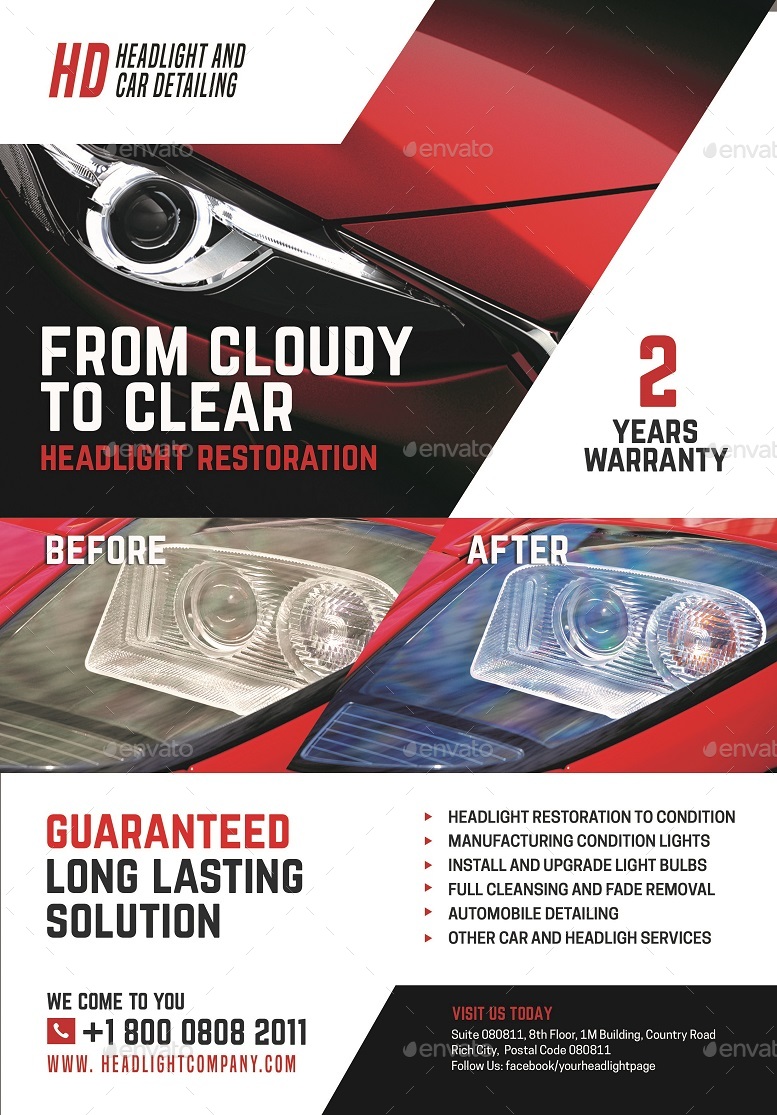 Headlight Restoration Services Flyer, Print Templates GraphicRiver